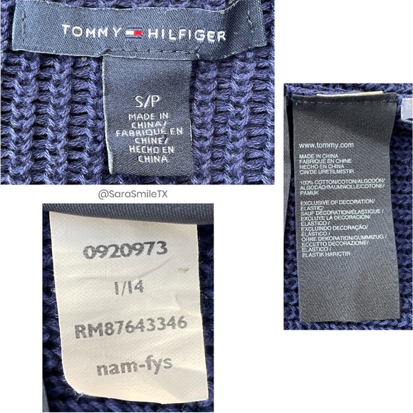 TOMMY HILFIGER Navy Blue 3/4 Sleeve Chunky Knit Sweater - Picture 13 of 13